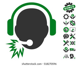 Operator Message pictograph with bonus service graphic icons. Vector illustration style is flat iconic green and gray symbols on white background.