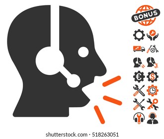 Operator Message pictograph with bonus setup tools images. Vector illustration style is flat iconic orange and gray symbols on white background.