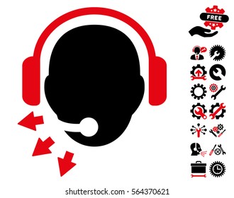 Operator Message pictograph with bonus setup tools pictures. Vector illustration style is flat iconic intensive red and black symbols on white background.