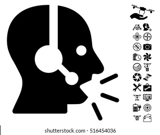 Operator Message pictograph with bonus uav service symbols. Vector illustration style is flat iconic black symbols on white background.