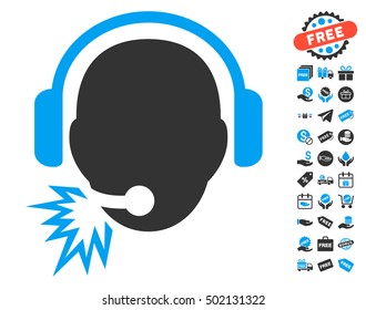 Operator Message pictograph with free bonus pictures. Vector illustration style is flat iconic symbols, blue and gray colors, white background.