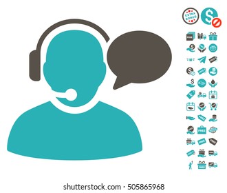 Operator Message pictograph with free bonus images. Vector illustration style is flat iconic symbols, grey and cyan colors, white background.