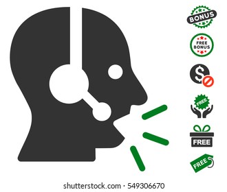 Operator Message pictograph with free bonus clip art. Vector illustration style is flat iconic symbols, green and gray colors, white background.