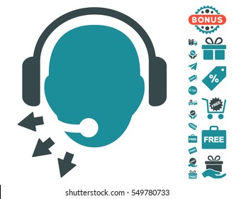 Operator Message pictograph with free bonus pictures. Vector illustration style is flat iconic symbols, soft blue colors, white background.