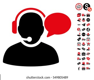 Operator Message pictograph with free bonus pictograms. Vector illustration style is flat iconic symbols, intensive red and black colors, white background.