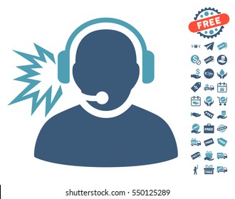 Operator Message pictograph with free bonus clip art. Vector illustration style is flat iconic symbols, cyan and blue colors, white background.