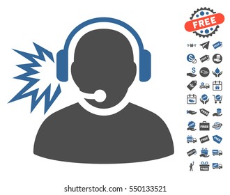 Operator Message pictograph with free bonus pictures. Vector illustration style is flat iconic symbols, cobalt and gray colors, white background.
