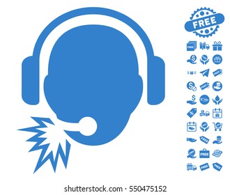 Operator Message pictograph with free bonus images. Vector illustration style is flat iconic symbols, cobalt color, white background.