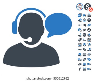 Operator Message pictograph with free bonus design elements. Vector illustration style is flat iconic symbols, smooth blue colors, white background.