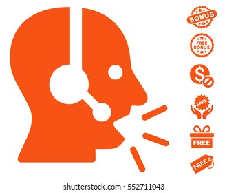 Operator Message pictograph with free bonus pictures. Vector illustration style is flat iconic symbols, orange color, white background.