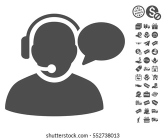 Operator Message pictograph with free bonus symbols. Vector illustration style is flat iconic symbols, gray color, white background.