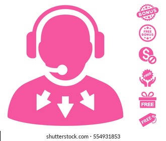 Operator Message pictograph with free bonus design elements. Vector illustration style is flat iconic symbols, pink color, white background.