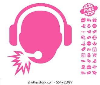 Operator Message pictograph with free bonus images. Vector illustration style is flat iconic symbols, pink color, white background.