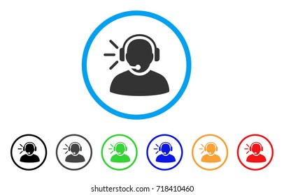Operator Message rounded icon. Style is a flat operator message grey symbol inside light blue circle with black, gray, green, blue, red, orange versions.