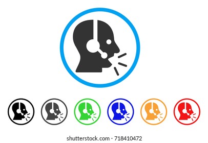 Operator Message rounded icon. Style is a flat operator message gray symbol inside light blue circle with black, gray, green, blue, red, orange color versions.