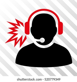 Operator Message vector icon. Illustration style is flat iconic bicolor intensive red and black symbol on a hatch transparent background.