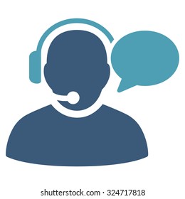 Operator Message vector icon. Style is bicolor flat symbol, cyan and blue colors, rounded angles, white background.