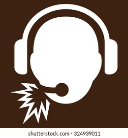 Operator Message vector icon. Style is flat symbol, white color, rounded angles, brown background.