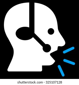 Operator Message vector icon. Style is bicolor flat symbol, blue and white colors, rounded angles, black background.