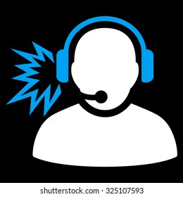 Operator Message vector icon. Style is bicolor flat symbol, blue and white colors, rounded angles, black background.
