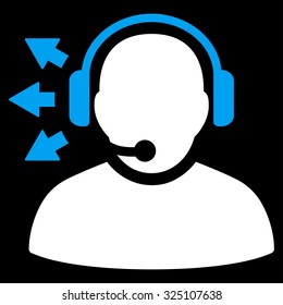 Operator Message vector icon. Style is bicolor flat symbol, blue and white colors, rounded angles, black background.