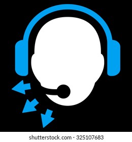 Operator Message vector icon. Style is bicolor flat symbol, blue and white colors, rounded angles, black background.