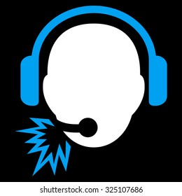 Operator Message vector icon. Style is bicolor flat symbol, blue and white colors, rounded angles, black background.