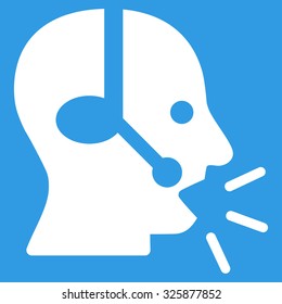 Operator Message vector icon. Style is flat symbol, white color, rounded angles, blue background.