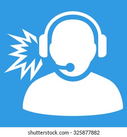 Operator Message vector icon. Style is flat symbol, white color, rounded angles, blue background.