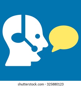 Operator Message vector icon. Style is bicolor flat symbol, yellow and white colors, rounded angles, blue background.