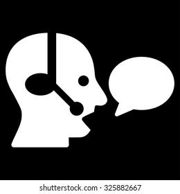 Operator Message vector icon. Style is flat symbol, white color, rounded angles, black background.