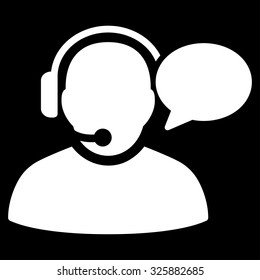 Operator Message vector icon. Style is flat symbol, white color, rounded angles, black background.