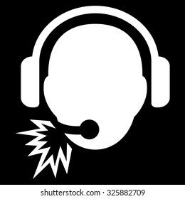 Operator Message vector icon. Style is flat symbol, white color, rounded angles, black background.