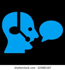Operator Message vector icon. Style is flat symbol, blue color, rounded angles, black background.