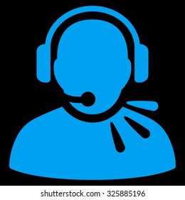 Operator Message vector icon. Style is flat symbol, blue color, rounded angles, black background.