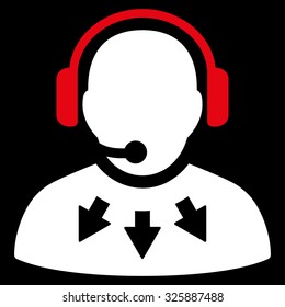 Operator Message vector icon. Style is bicolor flat symbol, red and white colors, rounded angles, black background.