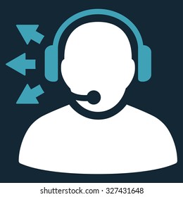 Operator Message vector icon. Style is bicolor flat symbol, blue and white colors, rounded angles, dark blue background.