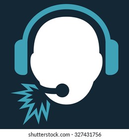 Operator Message vector icon. Style is bicolor flat symbol, blue and white colors, rounded angles, dark blue background.