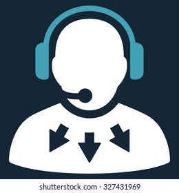 Operator Message vector icon. Style is bicolor flat symbol, blue and white colors, rounded angles, dark blue background.