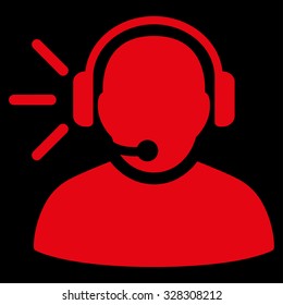 Operator Message vector icon. Style is flat symbol, red color, rounded angles, black background.