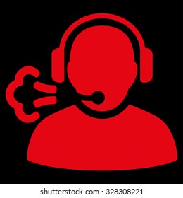 Operator Message vector icon. Style is flat symbol, red color, rounded angles, black background.