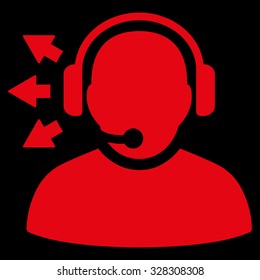 Operator Message vector icon. Style is flat symbol, red color, rounded angles, black background.