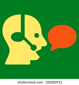 Operator Message vector icon. Style is bicolor flat symbol, orange and yellow colors, rounded angles, green background.