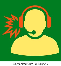 Operator Message vector icon. Style is bicolor flat symbol, orange and yellow colors, rounded angles, green background.