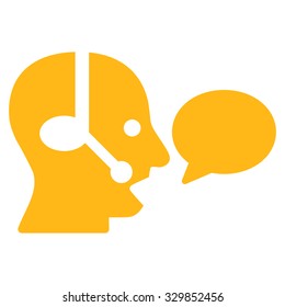 Operator Message vector icon. Style is flat symbol, yellow color, rounded angles, white background.