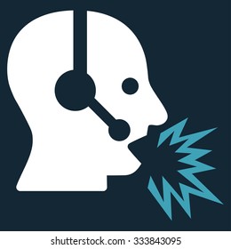 Operator Message vector icon. Style is bicolor flat symbol, blue and white colors, rounded angles, dark blue background.