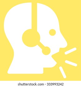 Operator Message vector icon. Style is flat symbol, white color, rounded angles, yellow background.