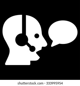 Operator Message vector icon. Style is flat symbol, white color, rounded angles, black background.
