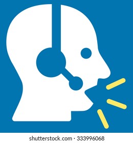 Operator Message vector icon. Style is bicolor flat symbol, yellow and white colors, rounded angles, blue background.