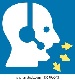 Operator Message vector icon. Style is bicolor flat symbol, yellow and white colors, rounded angles, blue background.